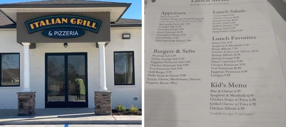 Italian Grill & Pizzeria Menu